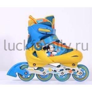 РОЛИКИ РАЗДВ., АЛЮМ. РАМА, ABEC-7 CARBON, КОЛЕСА PU 70*24ММ, ДИЗАЙН МИККИ МАУС, Р-Р 34-37 в кор.6пар ― Luckfamily.ru