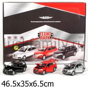 МАШИНА "ТЕХНОПАРК" МЕТАЛЛ. ИНЕРЦ. AUDI 1:32, СВЕТ+ЗВУК, ОТКРЫВ. ДВЕРИ В ДИСПЛЕЕ УП-12ШТ в кор.5уп ― Luckfamily.ru