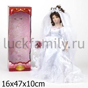 КУКЛА ФАРФОРОВАЯ 45СМ В СВАДЕБНОМ ПЛАТЬЕ В РУСС. КОР. в кор.12шт ― Luckfamily.ru