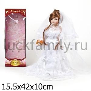 КУКЛА ФАРФОРОВАЯ 40СМ В СВАДЕБНОМ ПЛАТЬЕ В РУСС. КОР. в кор.12шт ― Luckfamily.ru