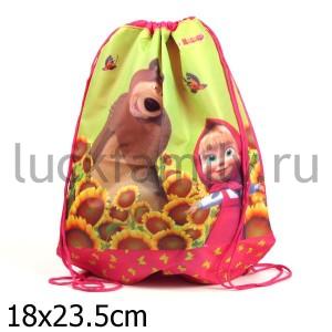 МЕШОК ДЛЯ ОБУВИ "МАША И МЕДВЕДЬ" САЛАТОВО-РОЗОВЫЙ в кор.72шт ― Luckfamily.ru