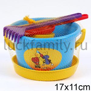 НАБОР №11: ВЕДРО СРЕДН., СИТО, 3 ФОРМЫ, ЛОПАТКА, ГРАБЛИ в кор.36шт ― Luckfamily.ru