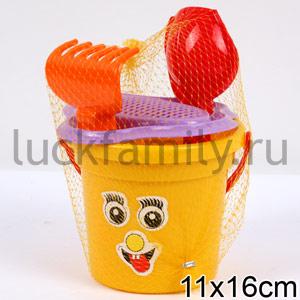 НАБОР №28: ВЕДРО МАЛ., СИТО-ЦВЕТОК, СОВОК №02, ГРАБЛИ №02 в кор.32шт ― Luckfamily.ru